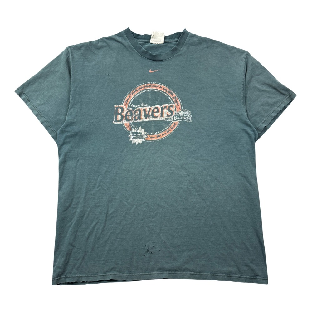 Vtg Y2K Nike Oregon State Beavers Center Swoosh T-Shirt XL Sun Faded Distressed